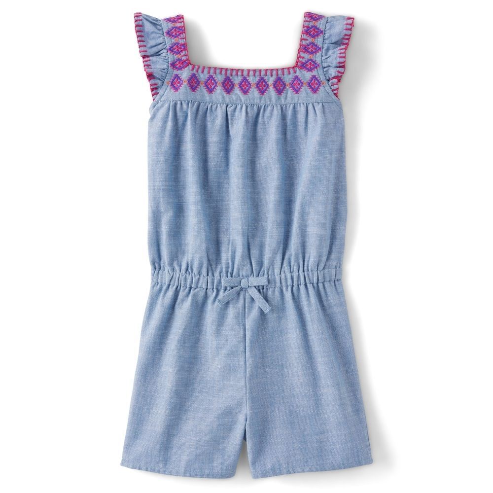 Girls Gymboree Island Spice Embroidered Blue Chambray Romper Size 8 NEW with Tag